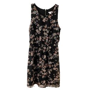 Xhilaration Sleeveless Black Floral Mini Dress Elastic Waistband Gathered Skirt